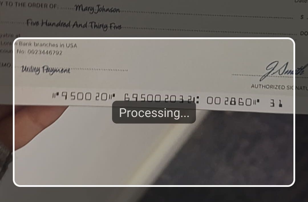 Scanning the MICR code on a paper check with the Android Check Scanner