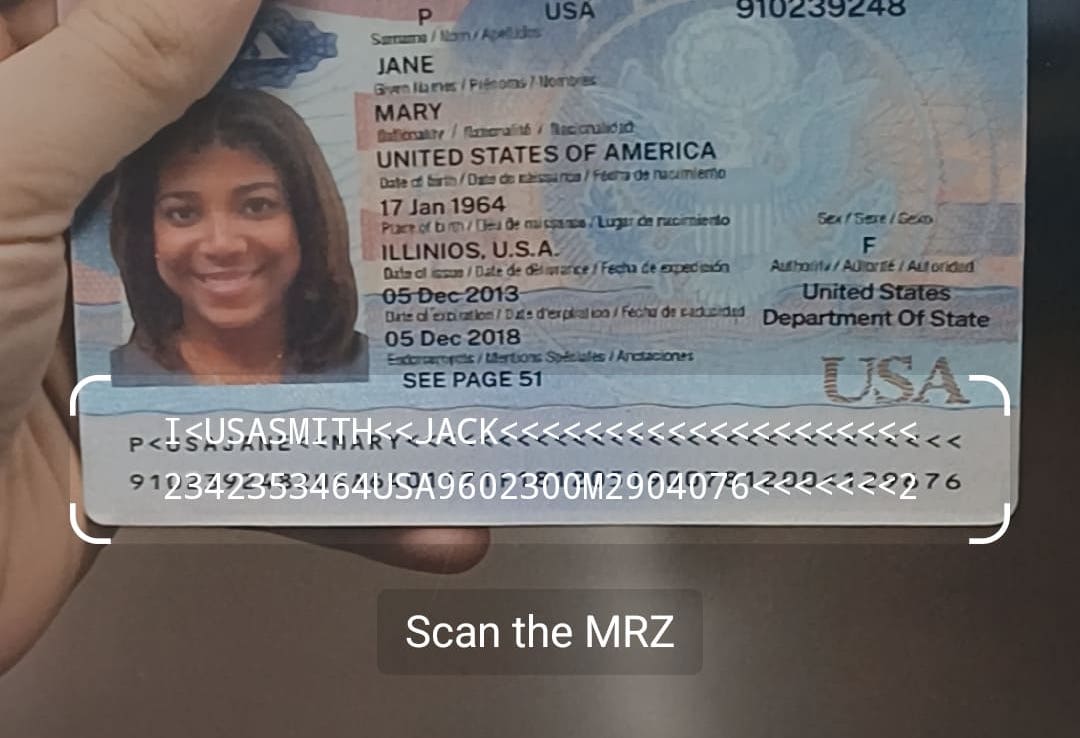 Scanning the machine-readable zone on an ID card with the Android MRZ Scanner