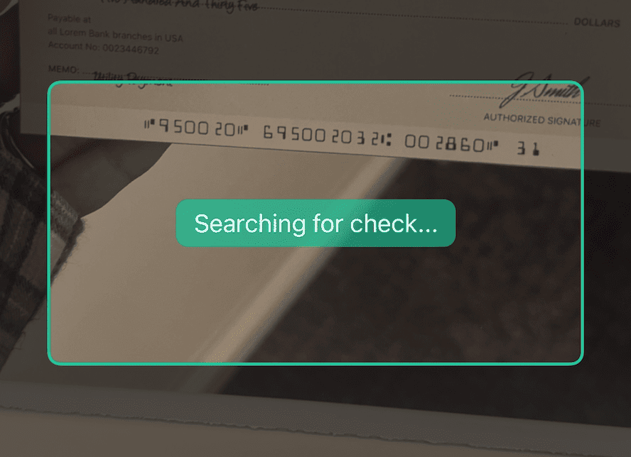 Scanning the MICR code on a paper check with the iOS Check Scanner