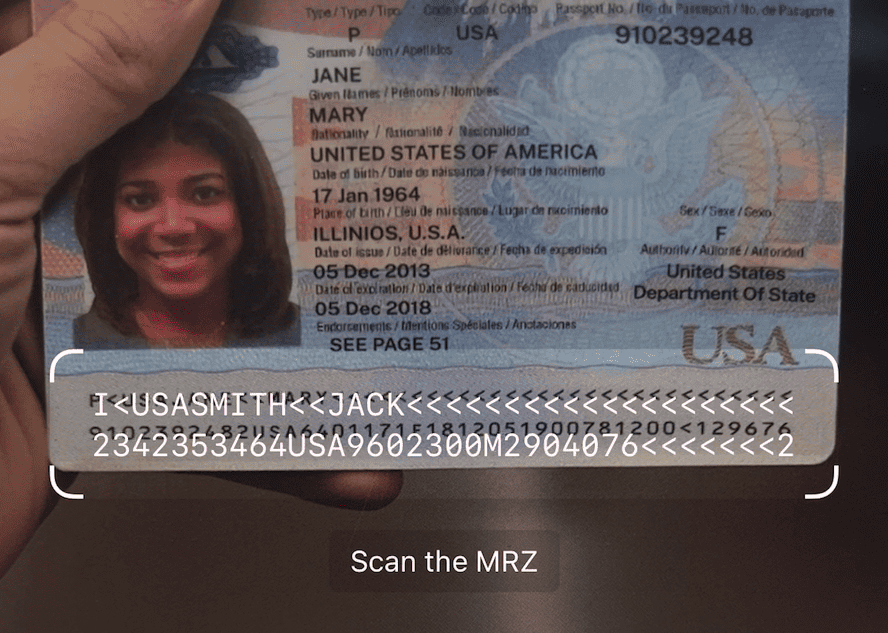 Scanning a machine-readable zone from an ID card with the iOS MRZ Scanner