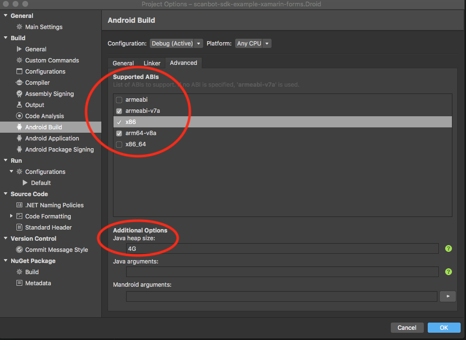 Xamarin Android ABI Settings alt