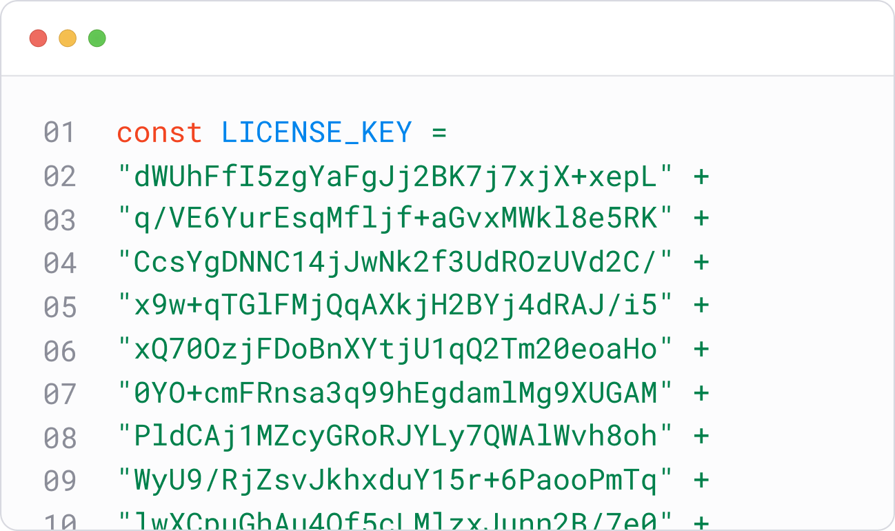 Code block showing license key variable